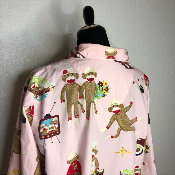 Nick & Nora pink sock monkey leisure time pajama top size 3XL - Picture 11 of 16